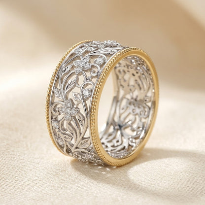 Bague élégante en argent et en or