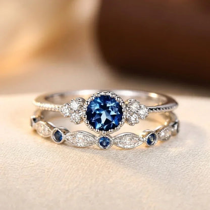 Bague Halo avec Saphir en Argent