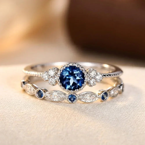 Bague Halo avec Saphir en Argent