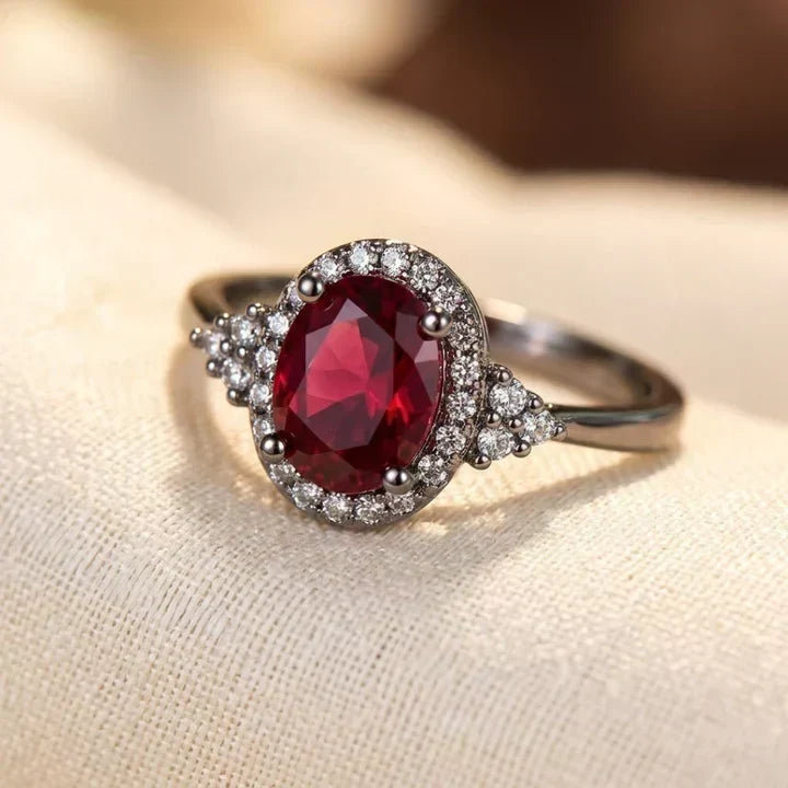 Bague Halo avec rubis en argent