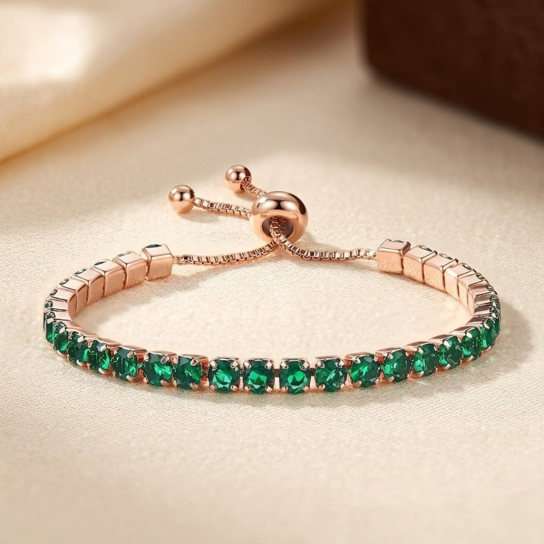 Bracelet de tennis réglable avec émeraude en or