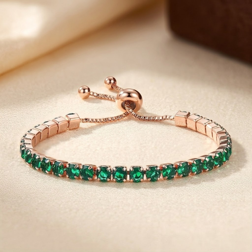 Bracelet de tennis réglable avec émeraude en or