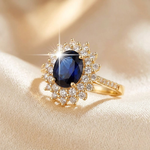 Bague Halo avec Saphir en Or