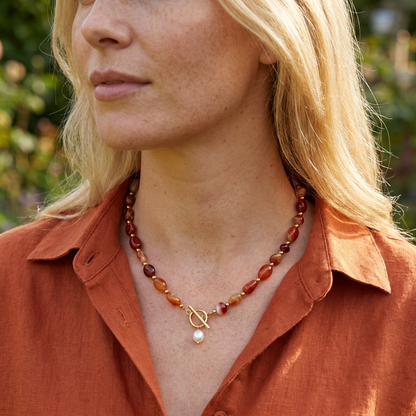 Collier en Pérles de Carneool Superposées