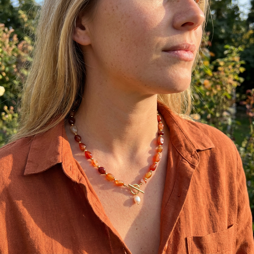 Collier en Pérles de Carneool Superposées