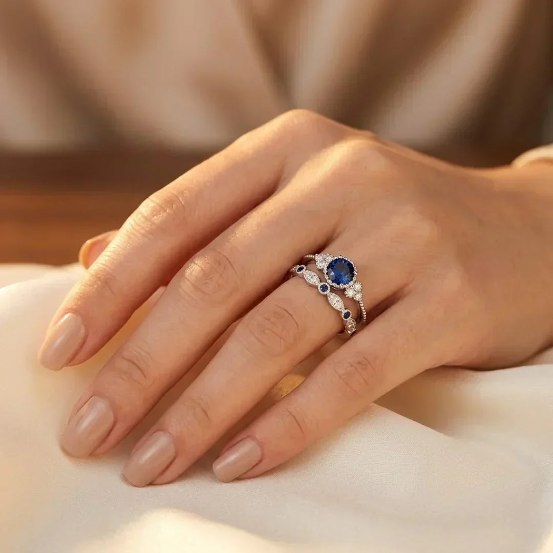 Bague Halo avec Saphir en Argent