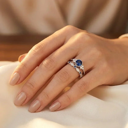 Bague Halo avec Saphir en Argent