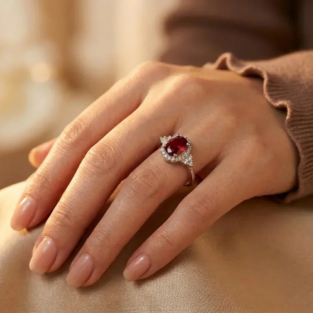 Bague Halo avec rubis en argent