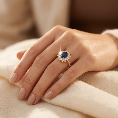 Bague Halo avec Saphir en Or