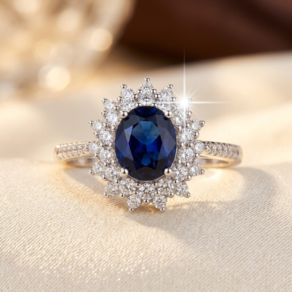Bague Halo avec Saphir en Or