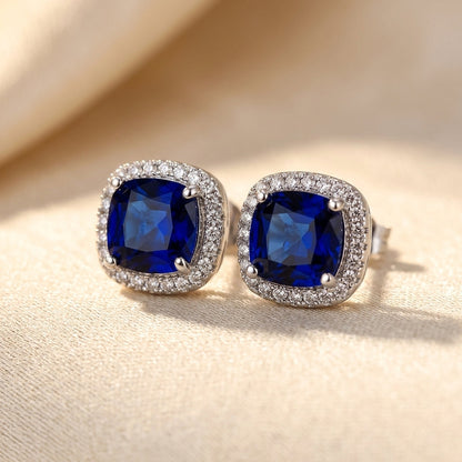 Boucles d'oreilles Halo-Saphir en argent