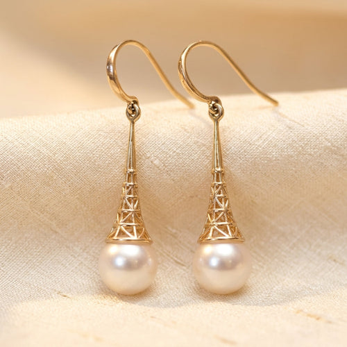 Boucles d'oreilles pendantes en filigrane avec perle en or