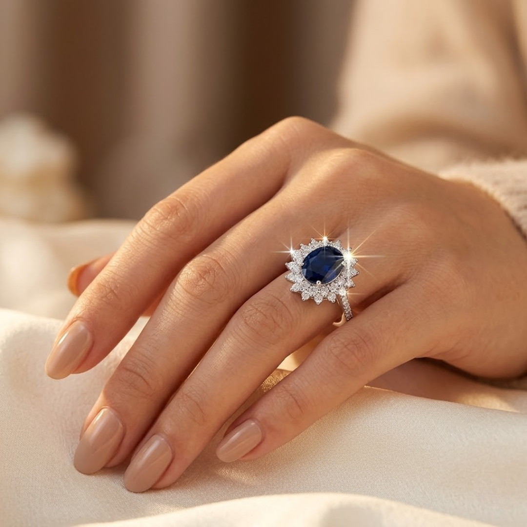 Bague Halo avec Saphir en Or