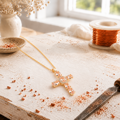 Pendentif en cuivre incrusté de zircon Croix avec chaîne