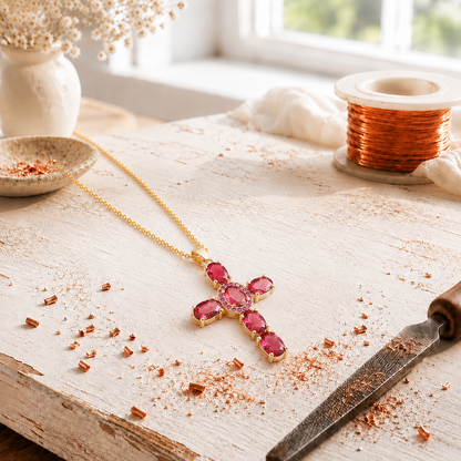 Pendentif en cuivre incrusté de zircon Croix avec chaîne