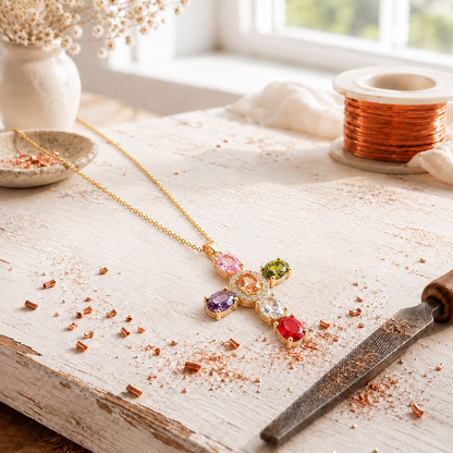 Pendentif en cuivre incrusté de zircon Croix avec chaîne