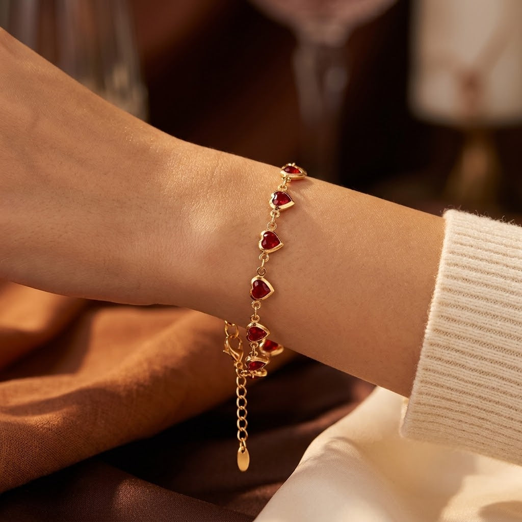 Bracelet en or avec un rubis en forme de cœur