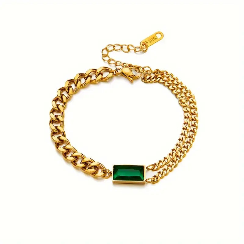 Bracelet en or avec barrette et émeraude