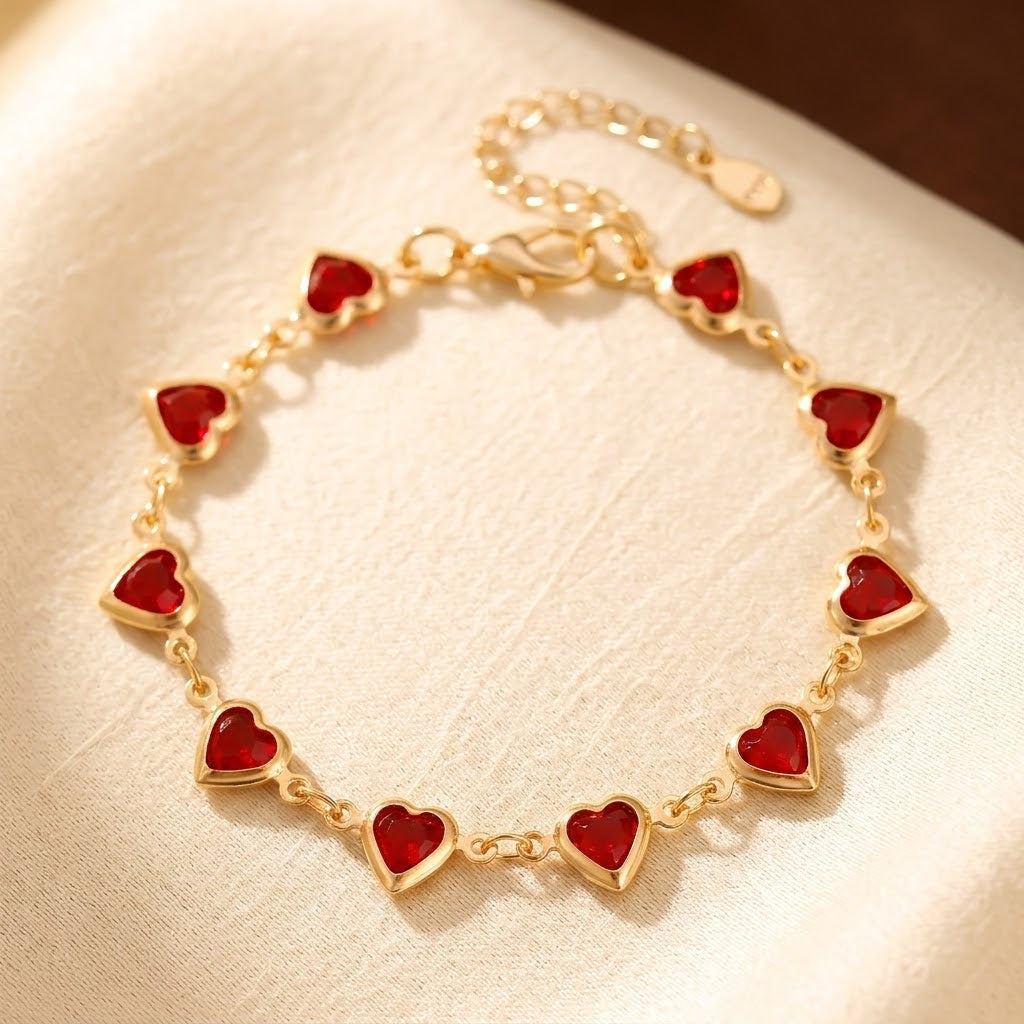 Bracelet en or avec un rubis en forme de cœur