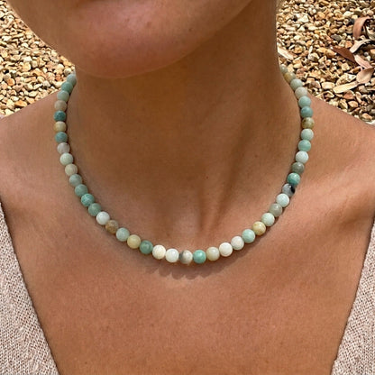 Collier en Perles de Pierre d'Amazonite