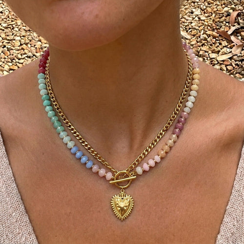 Collier en Cœur de Perles Pastel