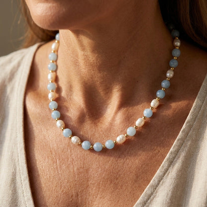 Collier en Perles d'Aigue-Marine