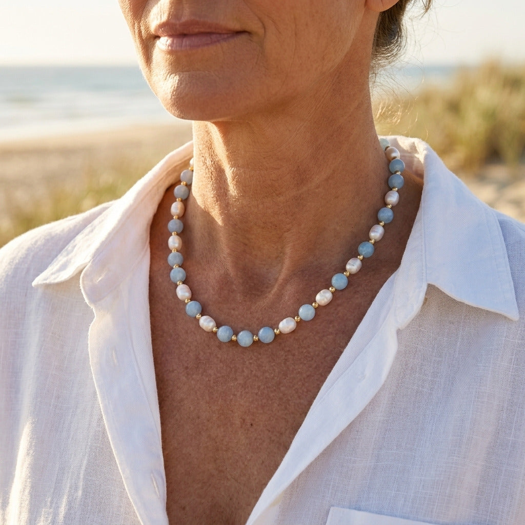 Collier en Perles d'Aigue-Marine