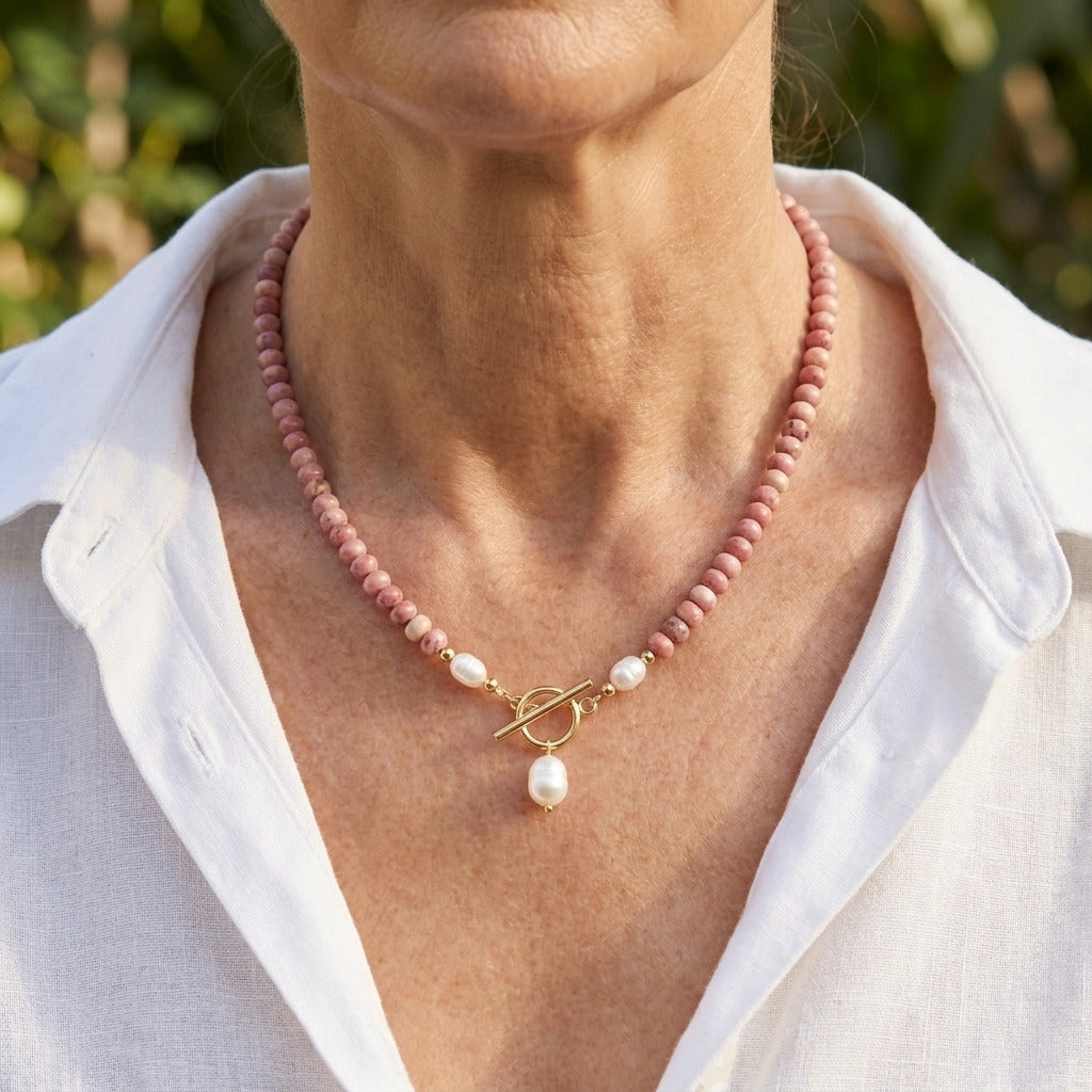 Collier de Perles en Rhodonite