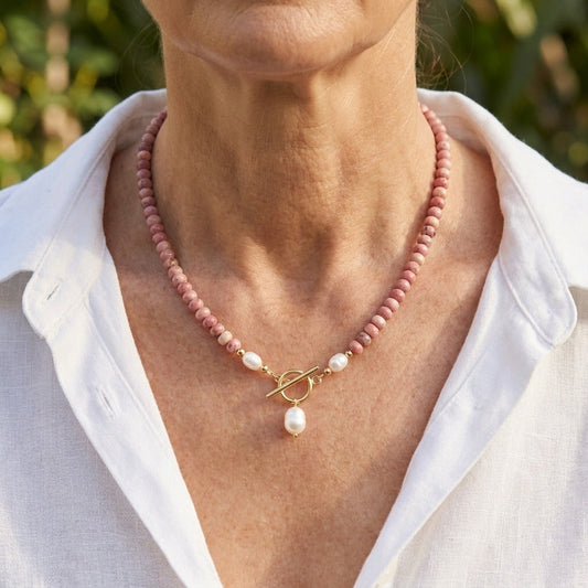 Collier de Perles en Rhodonite