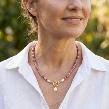 Collier de Perles en Rhodonite