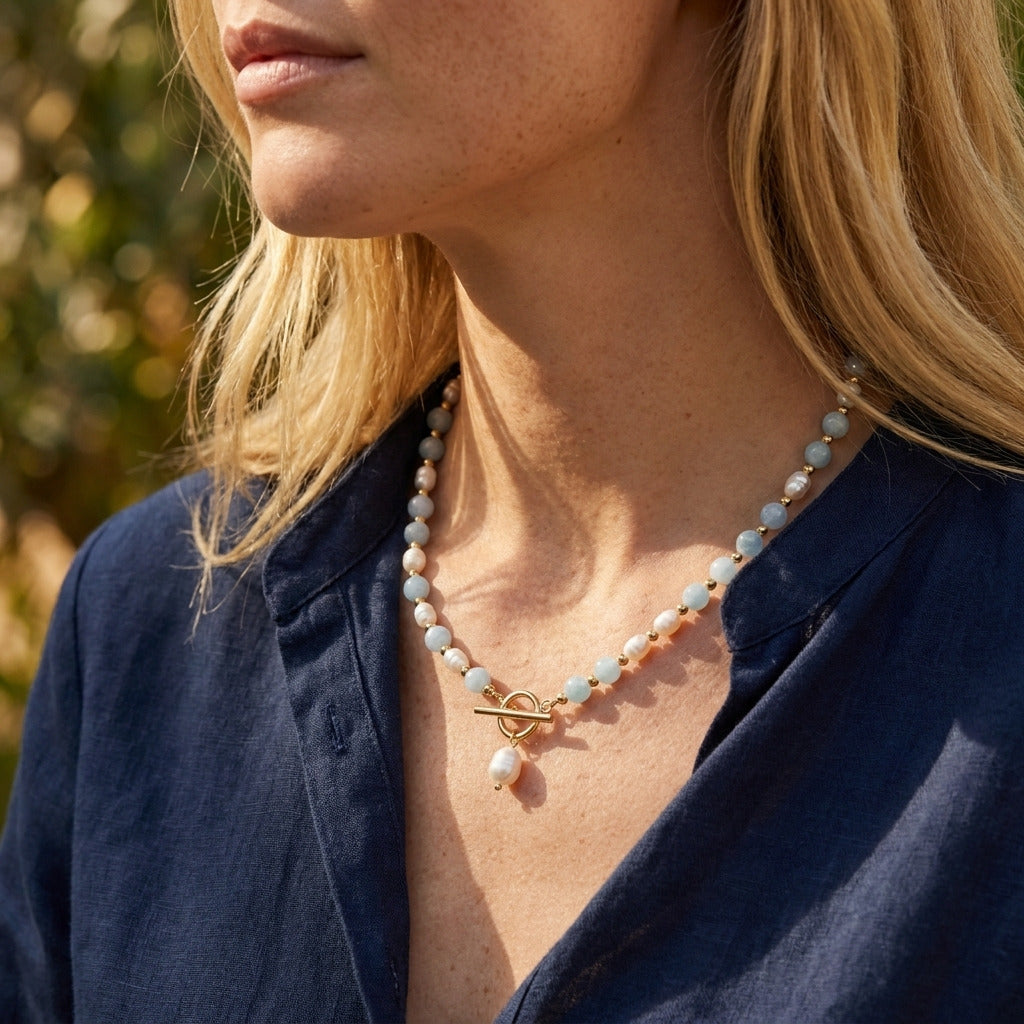 Collier de Perles Bleu Côtier