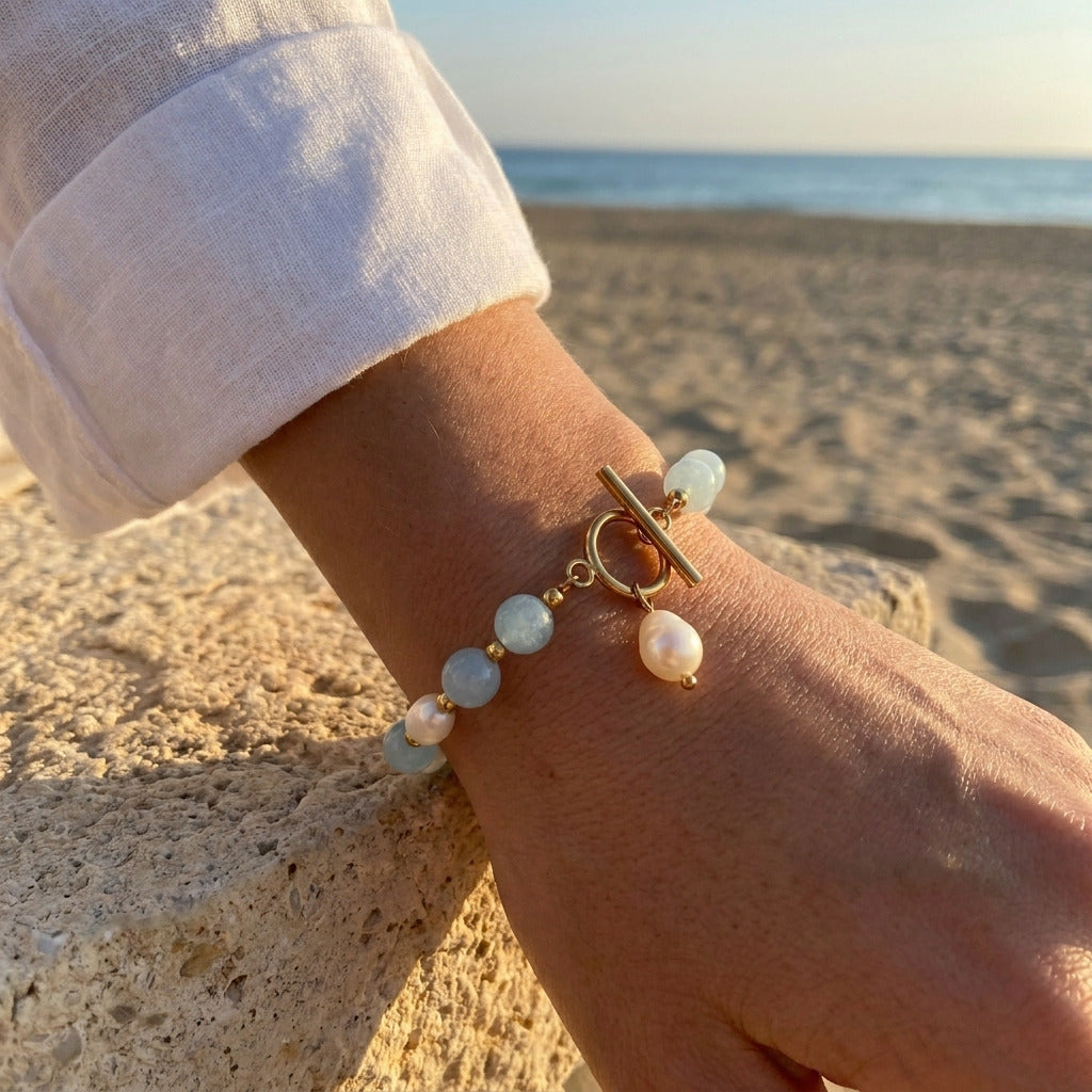 Bracelet en Perles Aquamarine