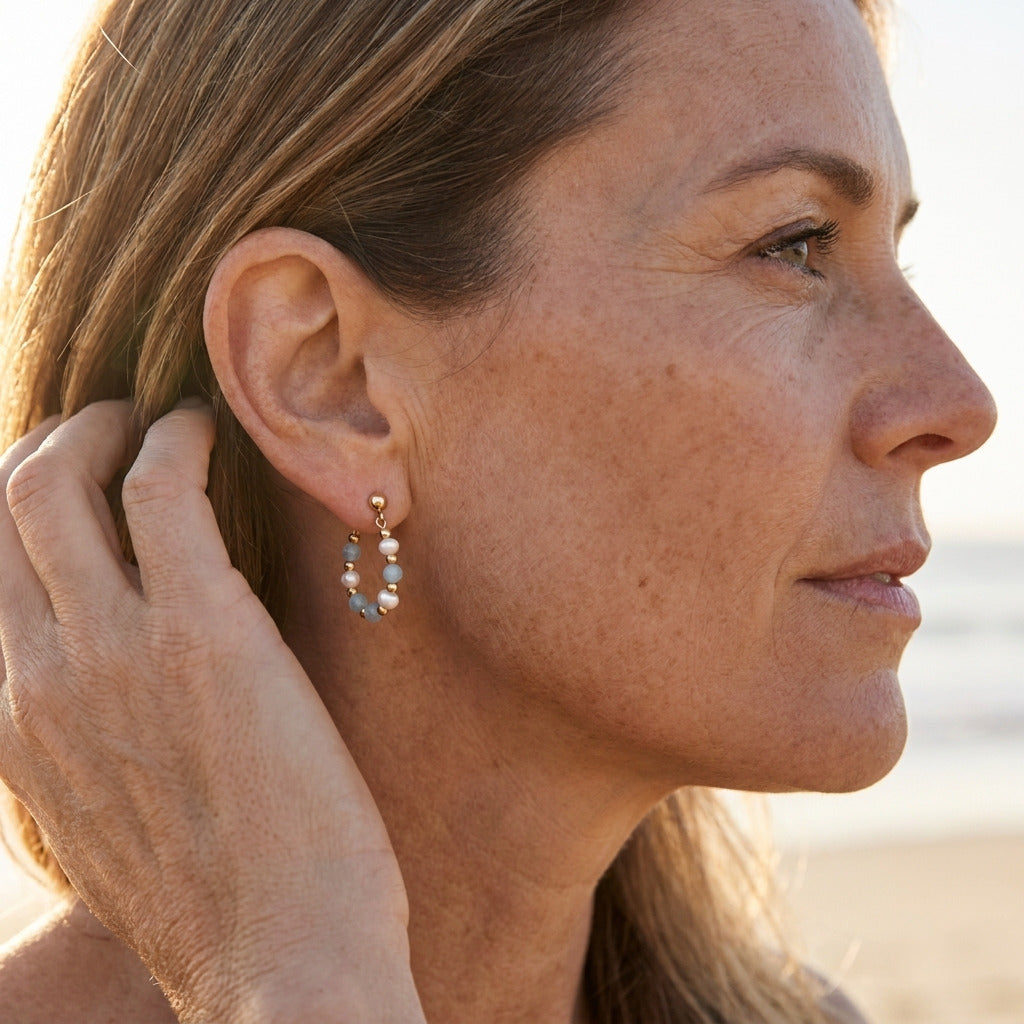Boucles d'Oreilles Perle Côtière Bleue