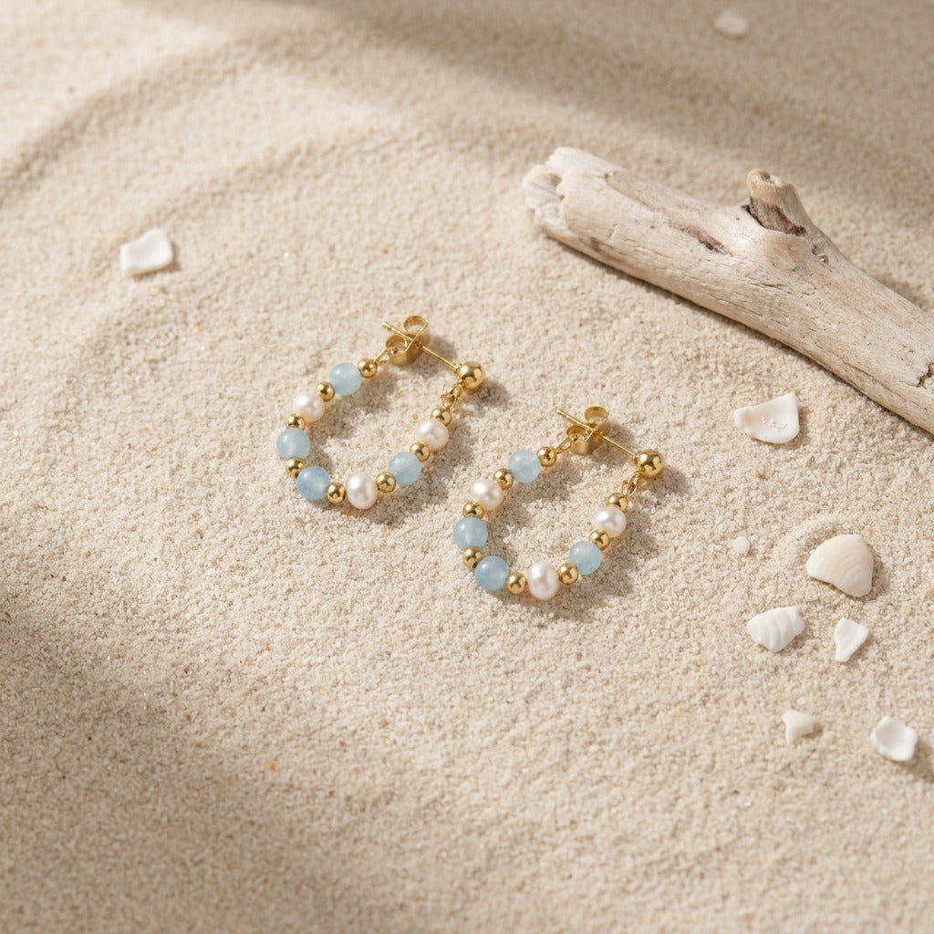 Boucles d'Oreilles Perle Côtière Bleue