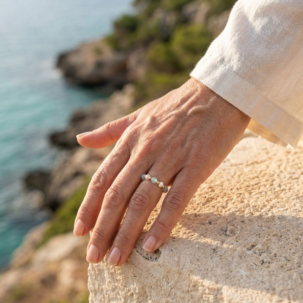 Bague en Perle Bleu Côtier