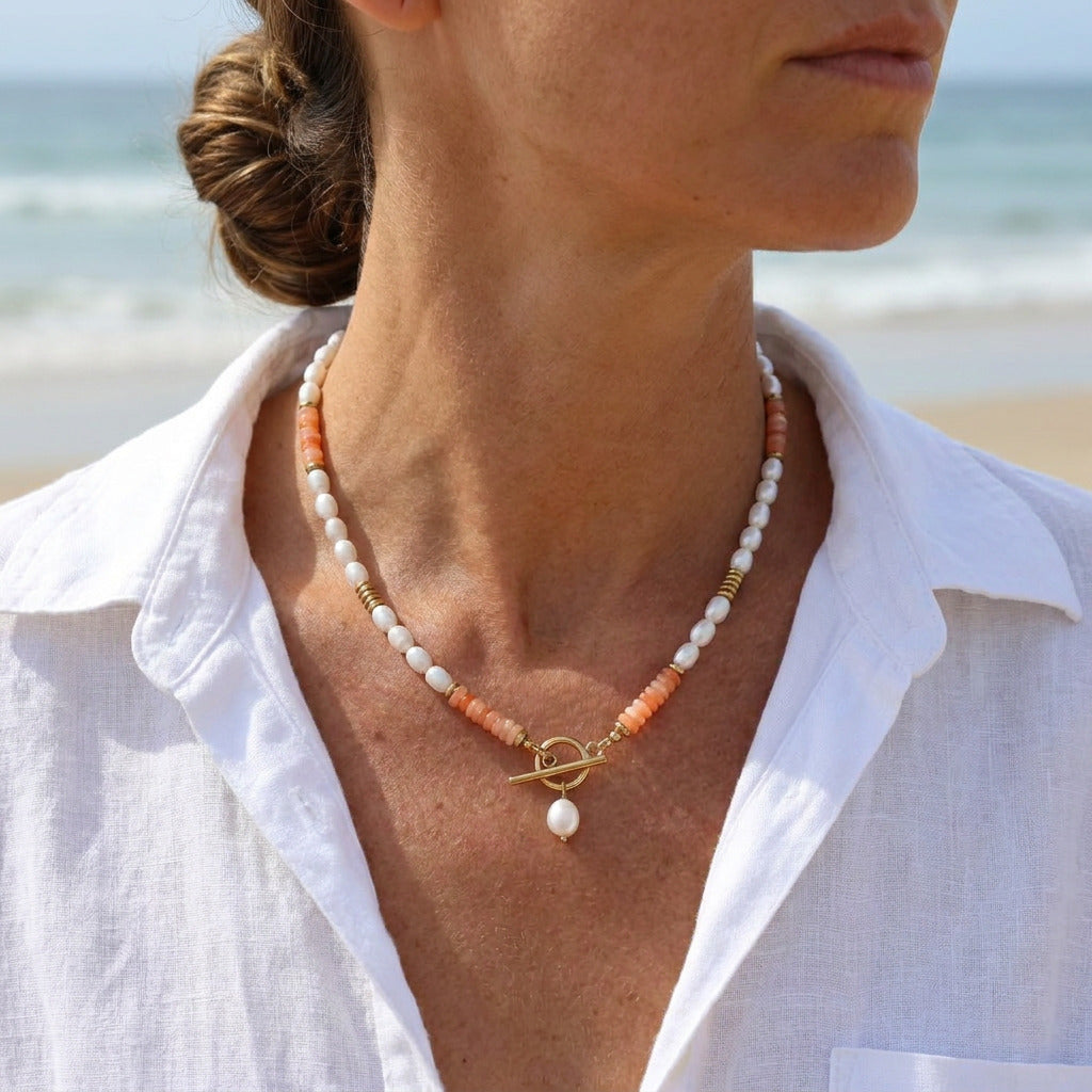 Collier de Perles de Cornaline au Lever du Soleil
